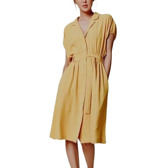 Chriselle Lim x J.O.A Roman Gold Baggy Midi Pocket Shirtdress Size XS - Picture 3 of 13